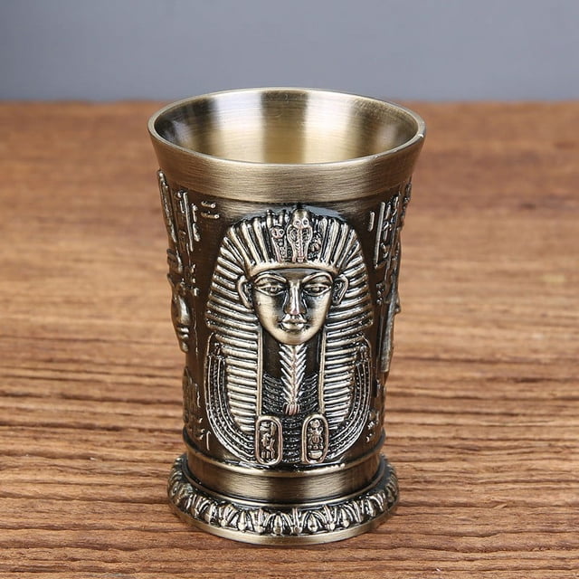 Lefu Metal Creative Ancient Egypt Bar Small Whiskey Glass Cocktail Cup Carved Pattern
