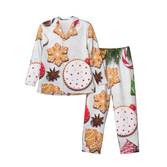 Balery Christmas Gingerbread Cookies Pijama para Hombre de Dos Piezas con Manga Larga, Conjunto de Dormir y Descanso Suave con Bolsillos-Medium