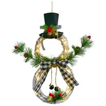 Husfou Christmas Decoration Lighted Wreath Snowman Wreath with Hat and Bow for Front Door Home Wall Decor