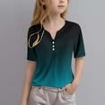 thumbnail image 2 of Lopecy-Sta Button Down Casual V Neck Shirt for Girls Gradient Print Short Sleeve Kids Top 12-13 Years, 2 of 6