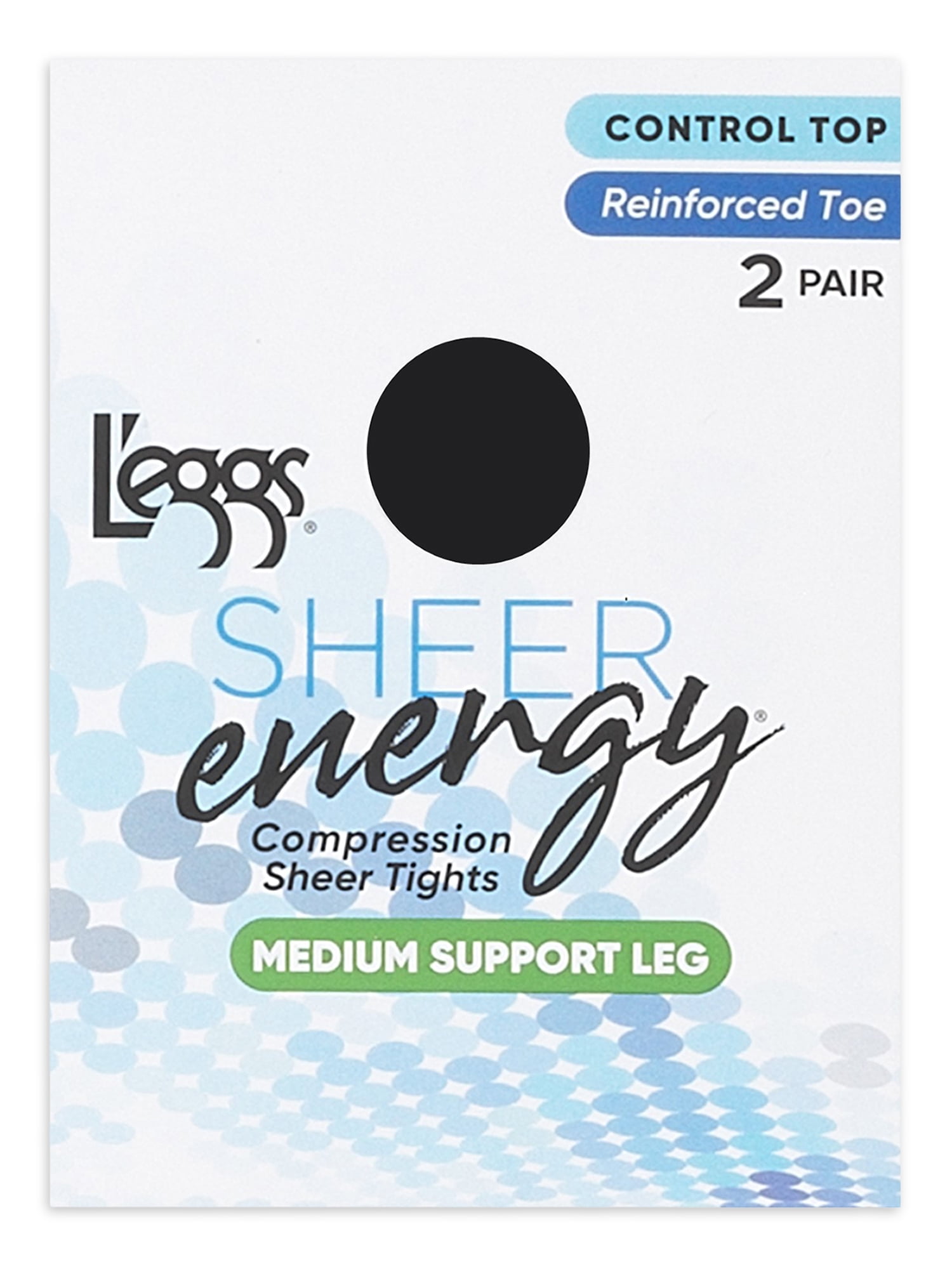 L'Eggs Sheer Energy Medium Support Leg Control Top Reinforced Toe, 2 Pack