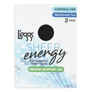 L'Eggs Sheer Energy Medium Support Leg Control Top Reinforced Toe, 2 Pack