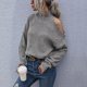 thumbnail image 3 of Suéter De Mujer Suéter De Cuello Alto Dobladillo Suelto Lado Izquierdo Hombro Cálido Mantener Suéter Femenino Gris Oscuro S, 3 of 8