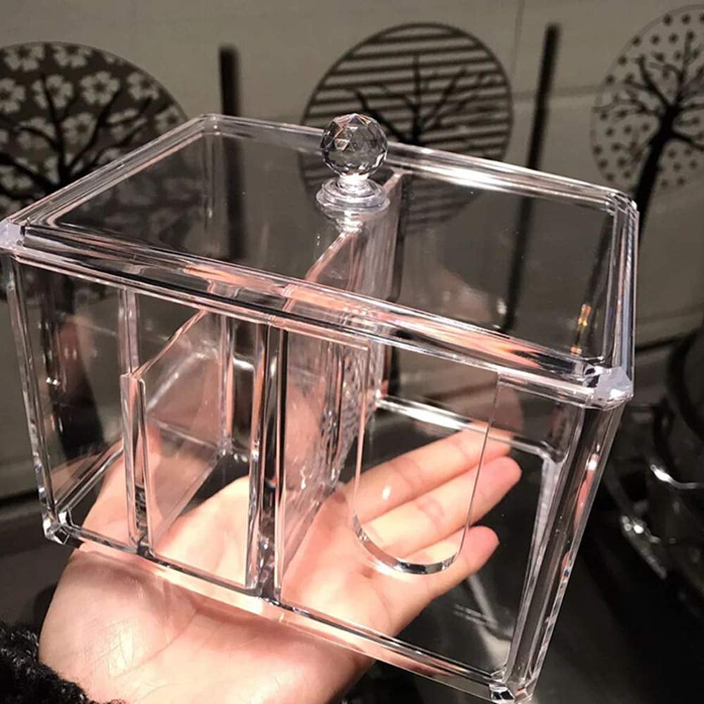 Vive Comb Square Acrylic Cotton Ball Holder Q-tip Holder Bathroom Cotton Swab Pad Dispenser,5.7*4.2*5.1Inch