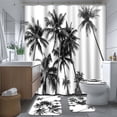 thumbnail image 5 of Lalilo 4 Pcs White Shower Curtain Sets with Rugs for Bathroom Decor,Black and Tropical Coconut Palm Bathroom Curtain Set with Mats, 5 of 6