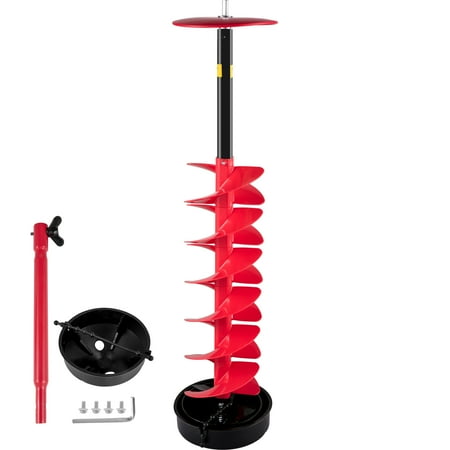 VEVOR Ice Drill Auger 6 Diameter Nylon Ice Auger 39 Auger Drill Bit with 11.8 Extension Rod Auger Bit w/ Drill Adapter Top Plate & Blade Guard for Ice Fishing Ice Burrowing Red