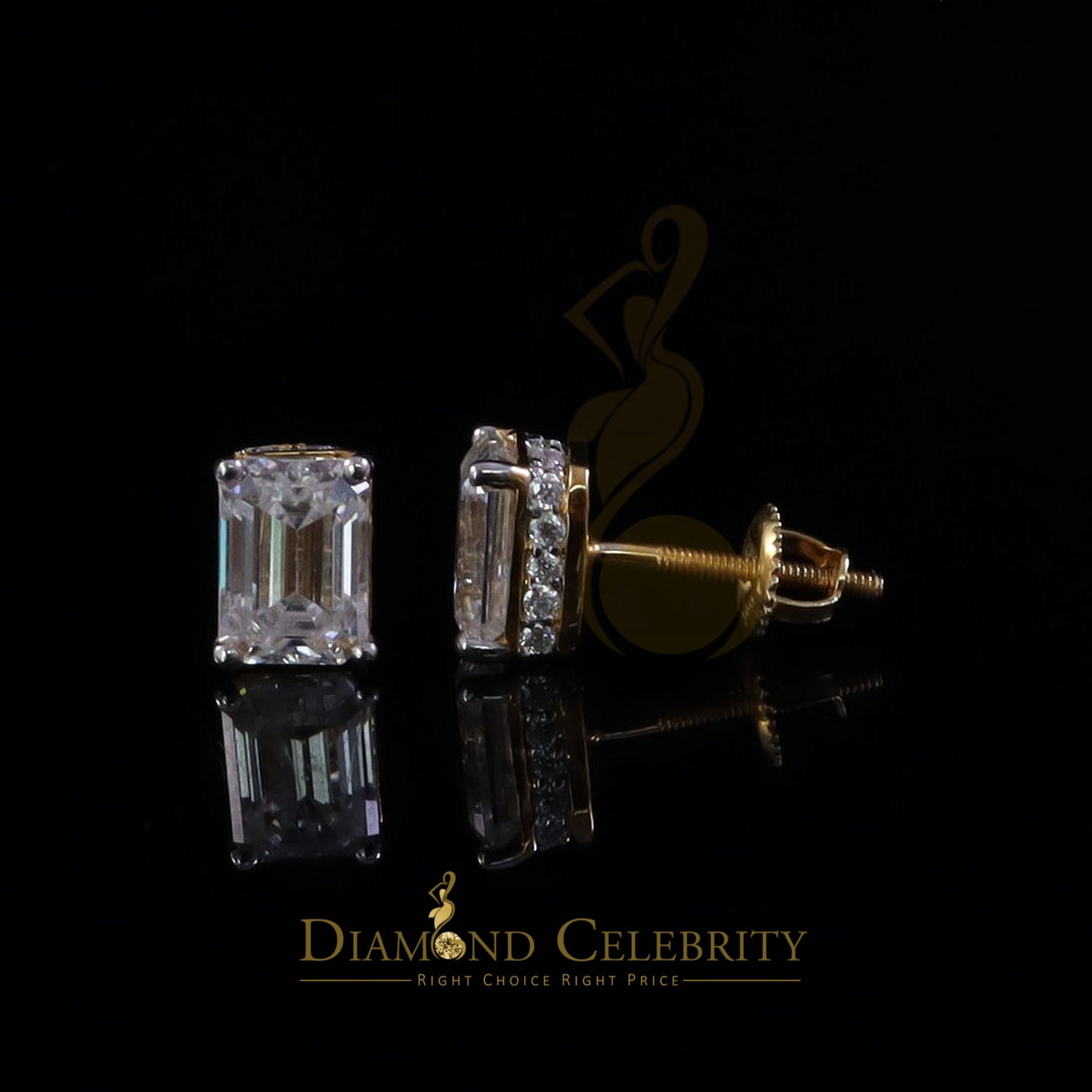 Diamond Celebrity's Men's/Women's925 Silver Yellow 2.50ct VVS D Moissanite Emerald cut Stud Earrings