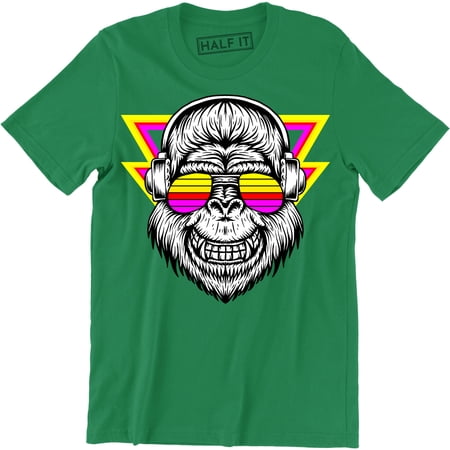 Cool Smiling Chimpanzee Wearing Sunglasses Headphone Men s Music Lover Tee Shirt