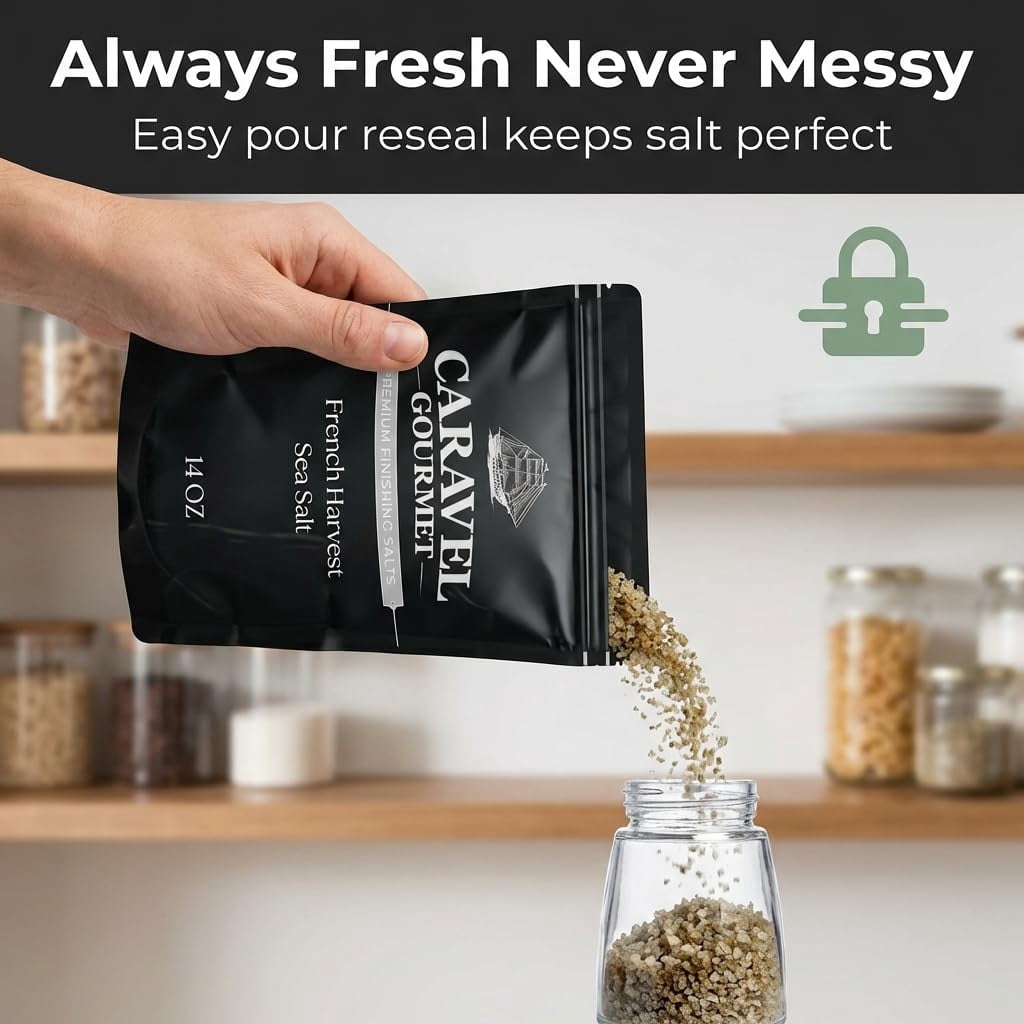 Caravel Gourmet French Harvest Sea Salt, Salt infused with Rosemary, Thyme, Oregano, Basil, Marjoram, and Sage, 14 Oz Refill Pouch