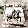 thumbnail image 2 of Erosebridal Western Sheet Set Queen Southwestern Cowboy Hat Bed Sheets Set, Hand Drawn Horse Illustration Sheets Retro Brown Horse Bed Set Rustic Home Decor, 1 Fitted Sheet 1 Flat Sheet 2 Pillowcases, 2 of 5
