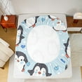thumbnail image 5 of Manfei Cartoon Animal Lover Twin Sheet Sets, Antarctic Penguin Print Twin Fitted Sheet, Blue Love Heart Flat Sheet, Super Cozy Room Decor, 3-Piece, 5 of 7