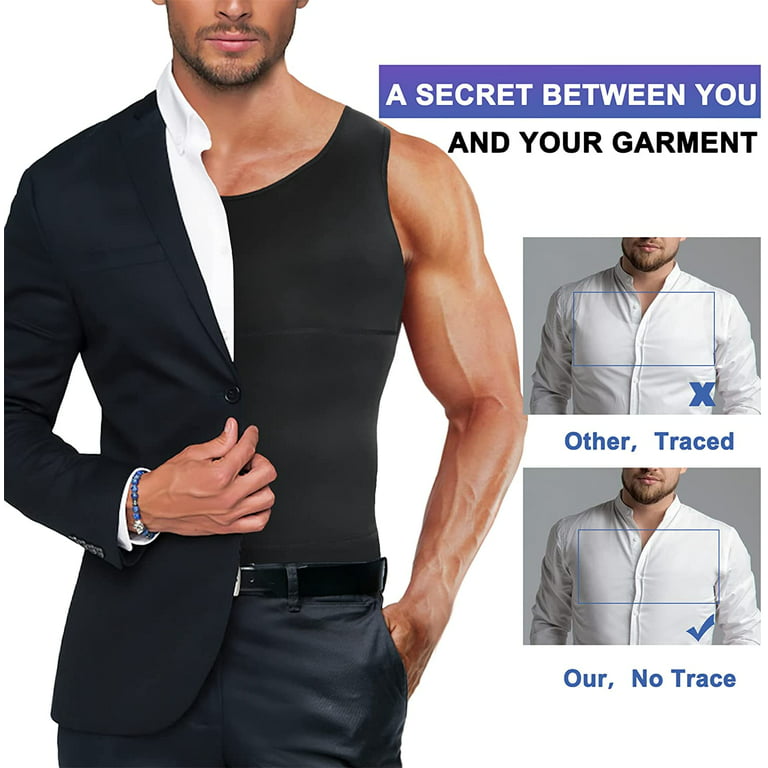 Mens Compression Shirt Slimming Body Shaper Vest Workout Tank Tops Abs  Abdomen Undershirts XX-Large Black