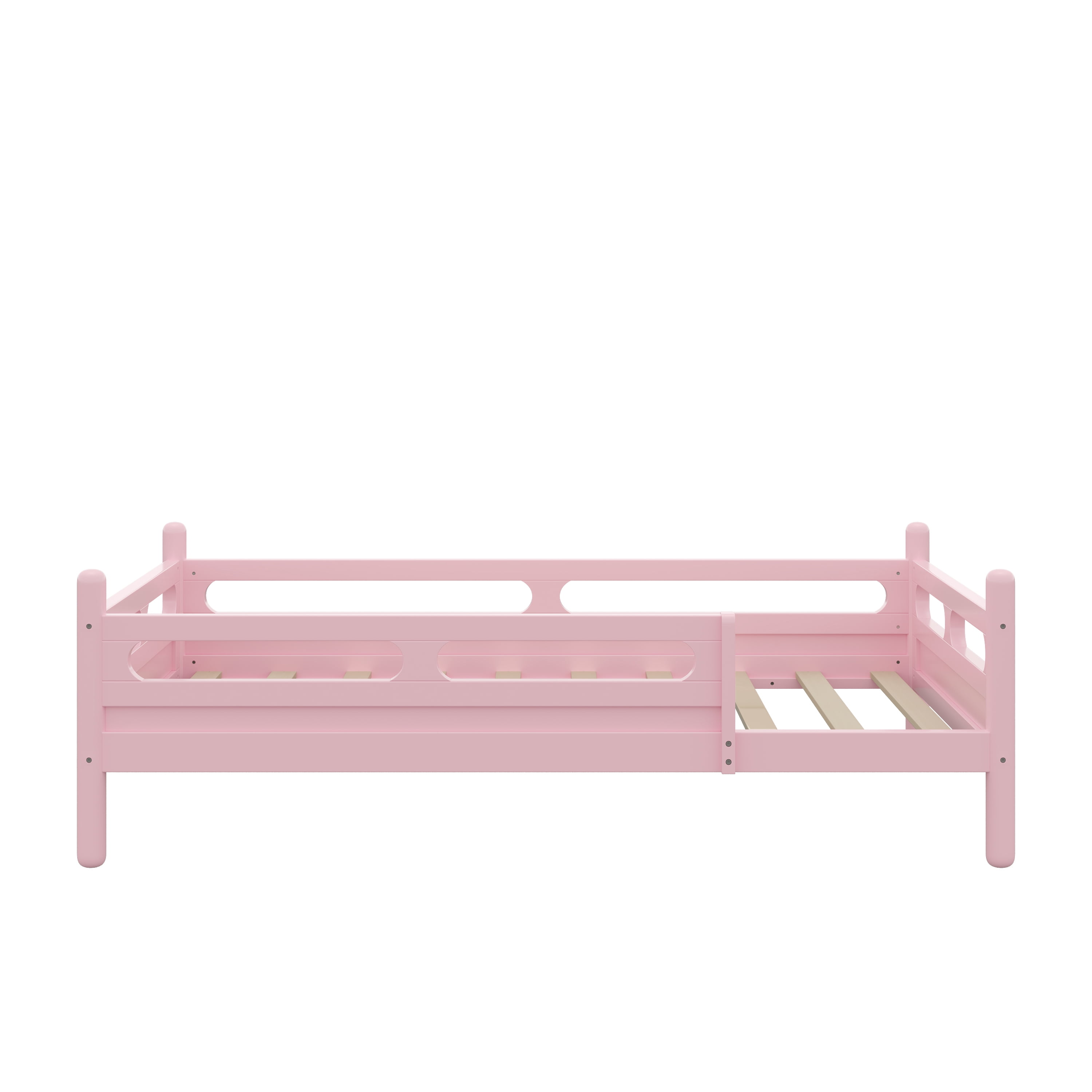 Euroco Wood Twin Size Platform Bed, Low Profile Bed with Guardrails and Slats Support, Pink