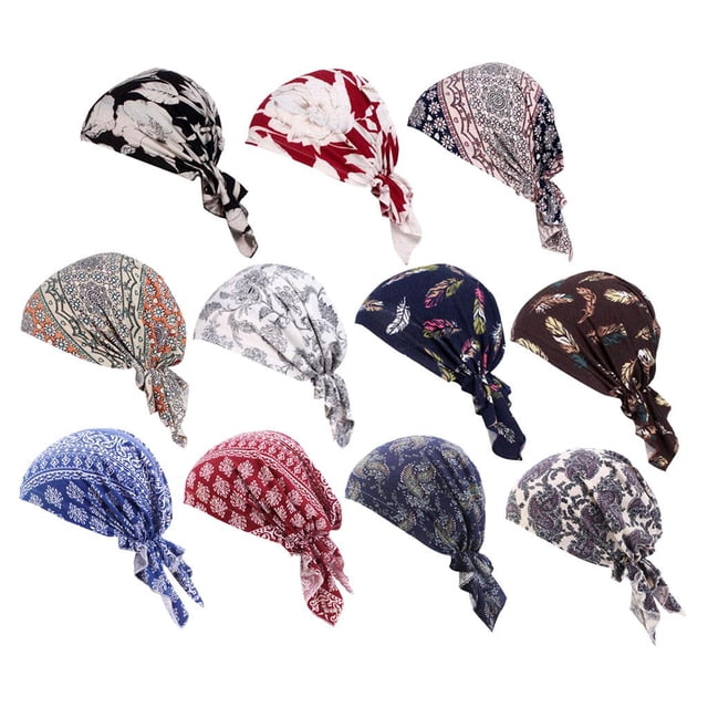 Conjunto de 11 piezas para mujer, turbante, gorro de quimioterapia, gorro de para la cabeza atado, gorros