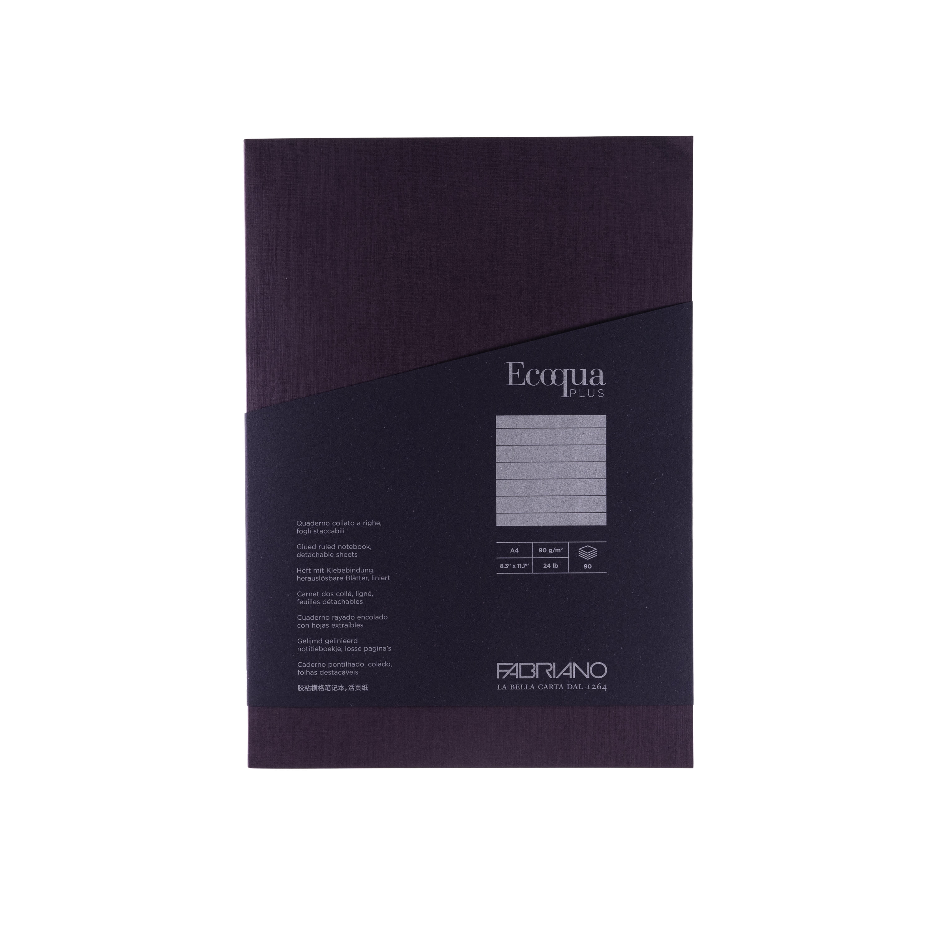 Fabriano Ecoqua Plus Glue-Bound Notebook, 8.3" x 11.7", A4, Lined, Wine