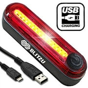 Blitzu Cyborg 120T USB Rechargeable LED Bike Tail Light. Bright Bicycle Rear Cycling Safety Flashlight, Fits Road, Mountain Bikes, Helmets. Get the front headlight and Back Set for Kids Men and Women