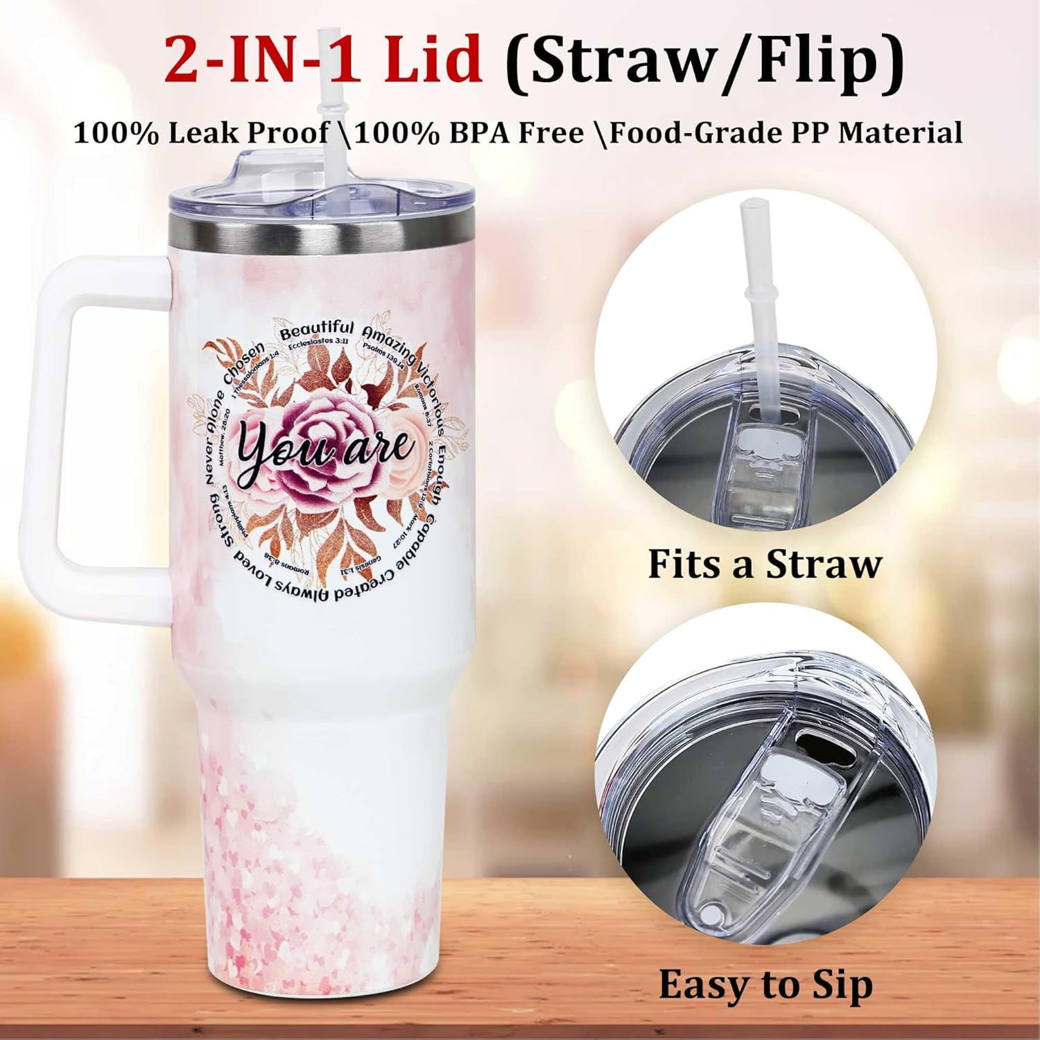 Christian Gifts For Women, 40 OZ Christian Tumbler Cup, Birthday, Christmas, Mothers Day Gifts for Women, Religious, Inspirational, Thank You Coworker, Friends Gifts Idea - You Are Tumbler