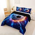 thumbnail image 2 of Erosebridal Football Soccer Pattern Queen Comforter Set,Abstract Lightning Print Bedding Comforter Set For Teens Boys,Reversible Black 3-Piece, 2 of 7