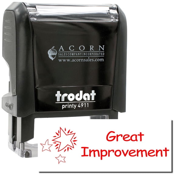 Self-Inking Great Improvement Stamp, Trodat Printy 4911, Press and Print Stamping, Impression Size 5/8" x 1-1/2", Up to 10,000 Impressions - Red Ink