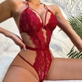 thumbnail image 5 of Conjuntos de Lencería Gibobby Ropa interior Sexy con cuello redondo para mujer picardías Sexy lencería de encaje Sin espalda ropa interior con cordón traje ajustado unido Rojo XL, 5 of 5