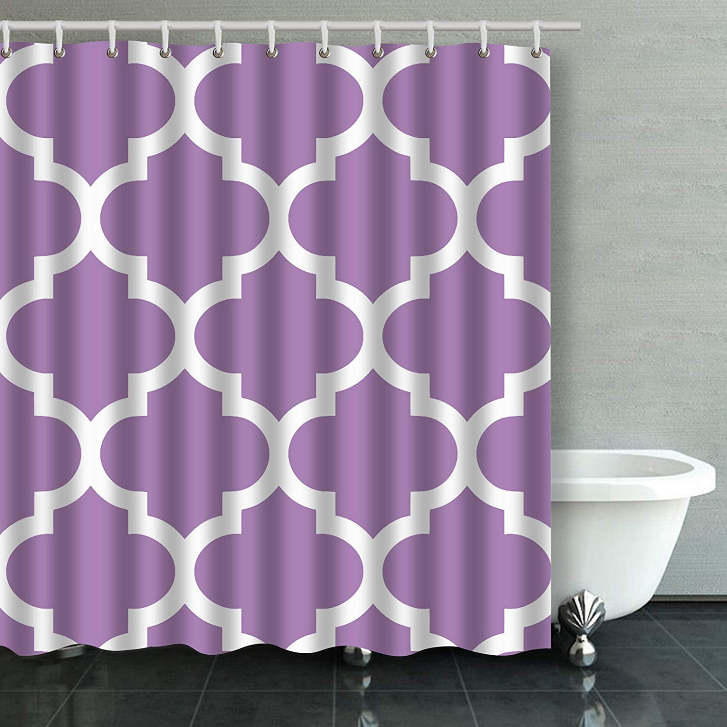 BPBOP Moroccan Quatrefoil African Violet Purple Lavender Bathroom Shower Curtain 66x72 inches