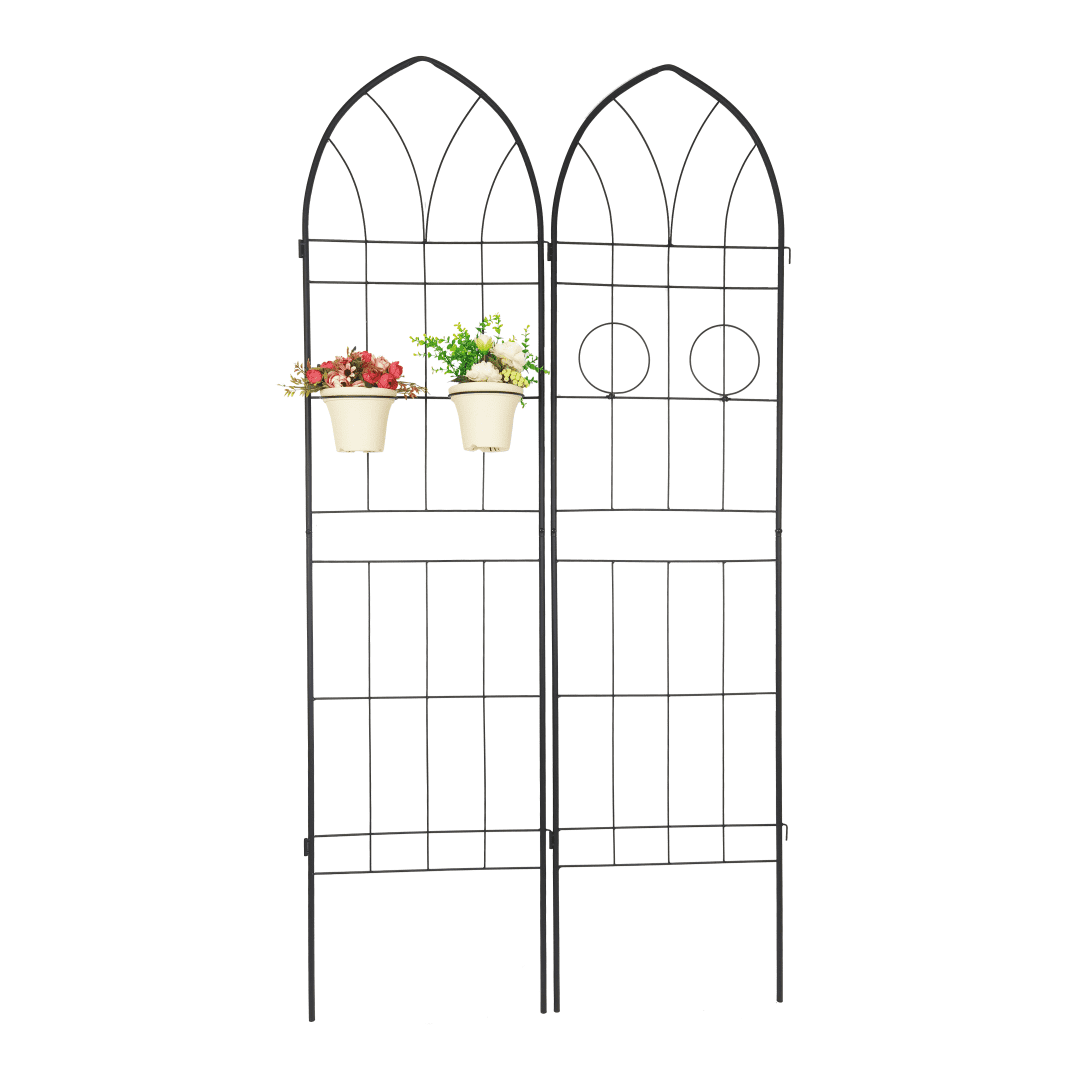 Tcbosik 2 Pack Metal Garden Trellises for Climbing Plants, 78.7"H Outdoor Rustproof Fence Plant Support for Flower and Vegetable, Black