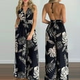 thumbnail image 2 of Aayomet Jumpsuits For Women Casual Backless Print Fashion Leg Jumpsuit Women Halter Floral Slit Women's Jumpsuit,Black XXL, 2 of 4