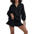 thumbnail image 3 of Conjunto de Dos Piezas para Mujer: Top de Larga con Lazo y Bóxer con Volantes Conjunto Informal A Juego Negro L, 3 of 9