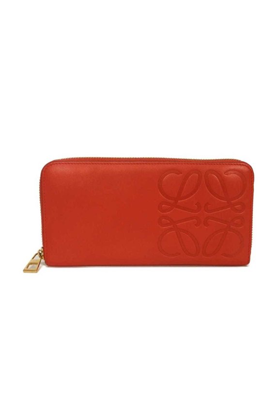 Pre-Owned Loewe LOEWE Long Wallet, Zip-Around Red and Gold, Round Zipper, Anagram Embossed,...