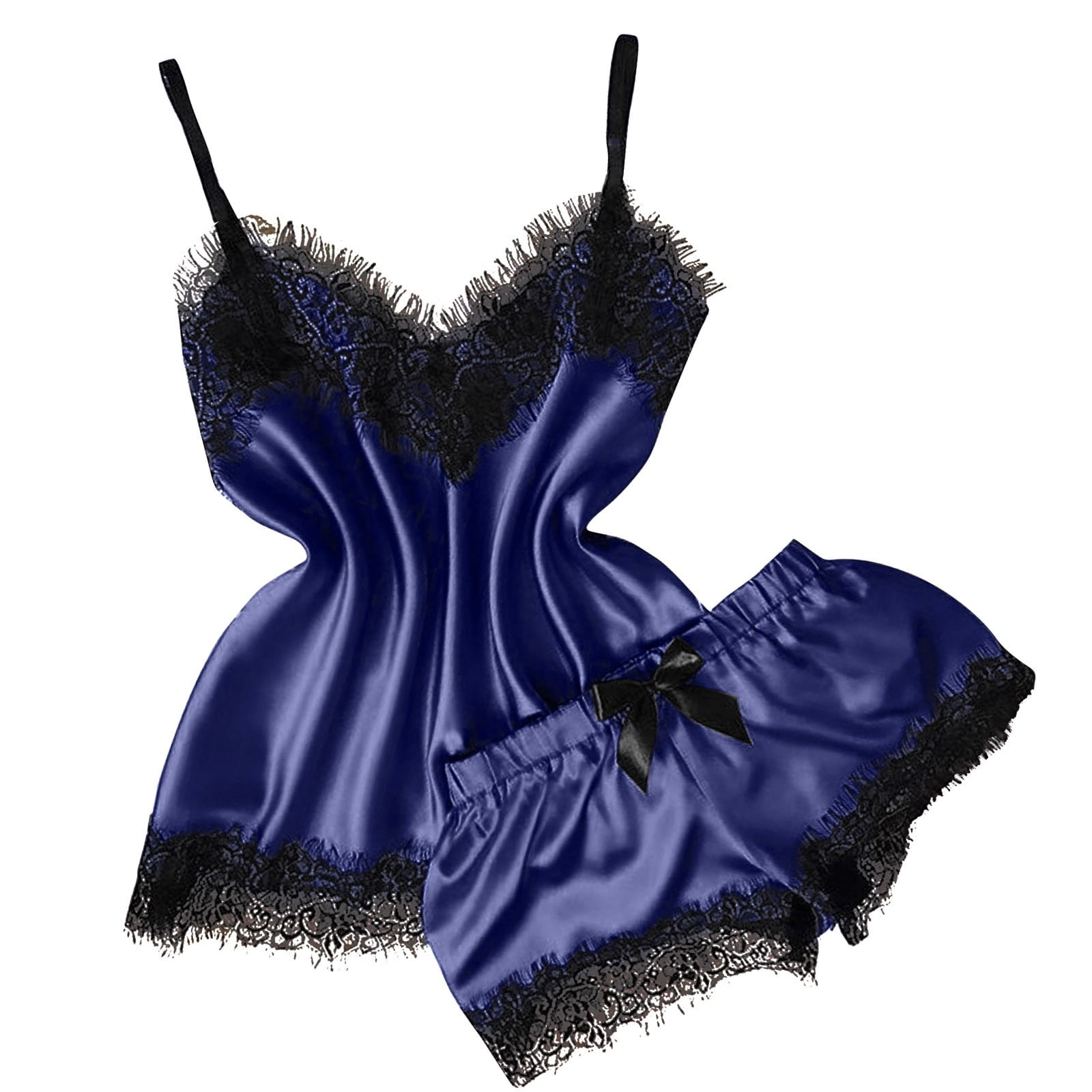 Women V Neck Eyelash Lace Sexy Stain Camisole Pajamas Bowknot Shorts Set Walmart