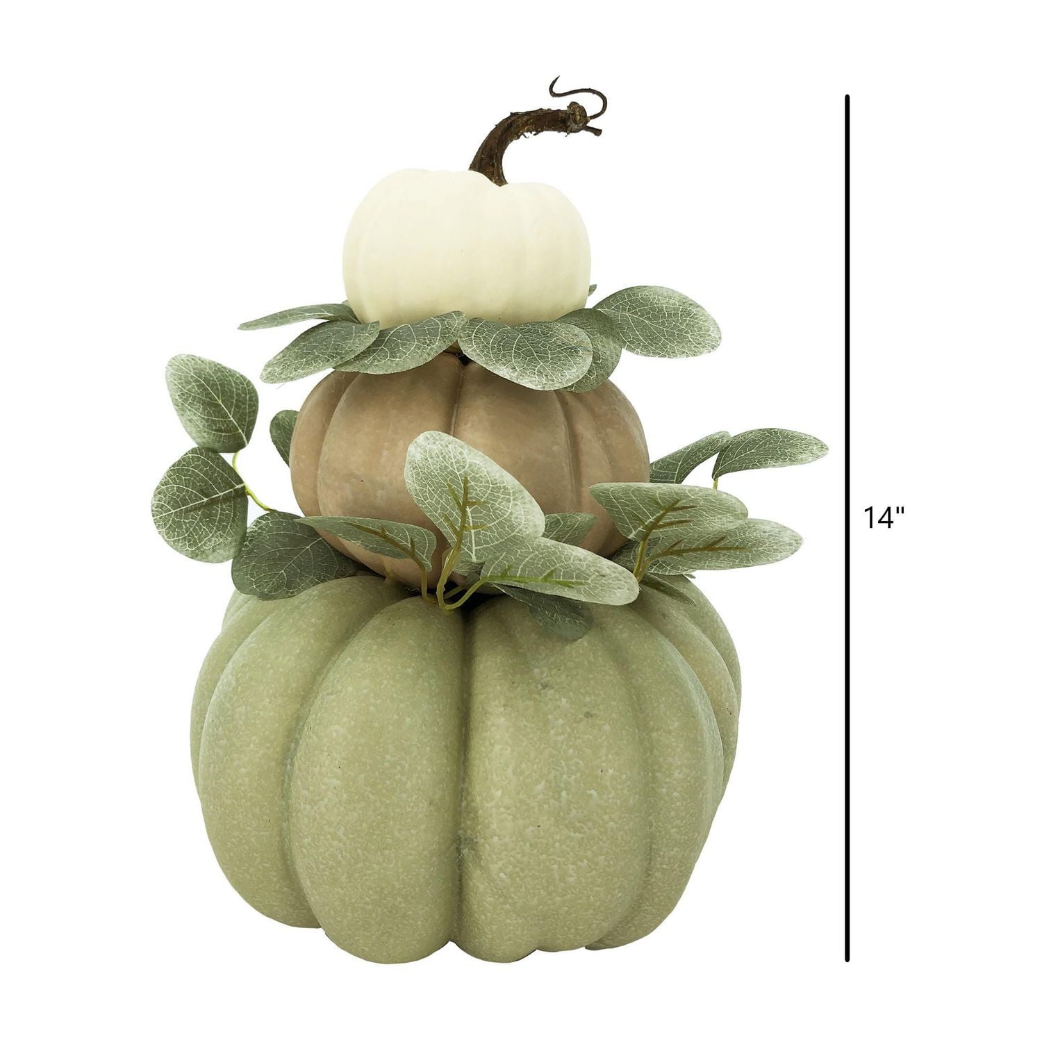 Way to Celebrate Harvest Cream & Green 14" Pumpkin Stack Decoration