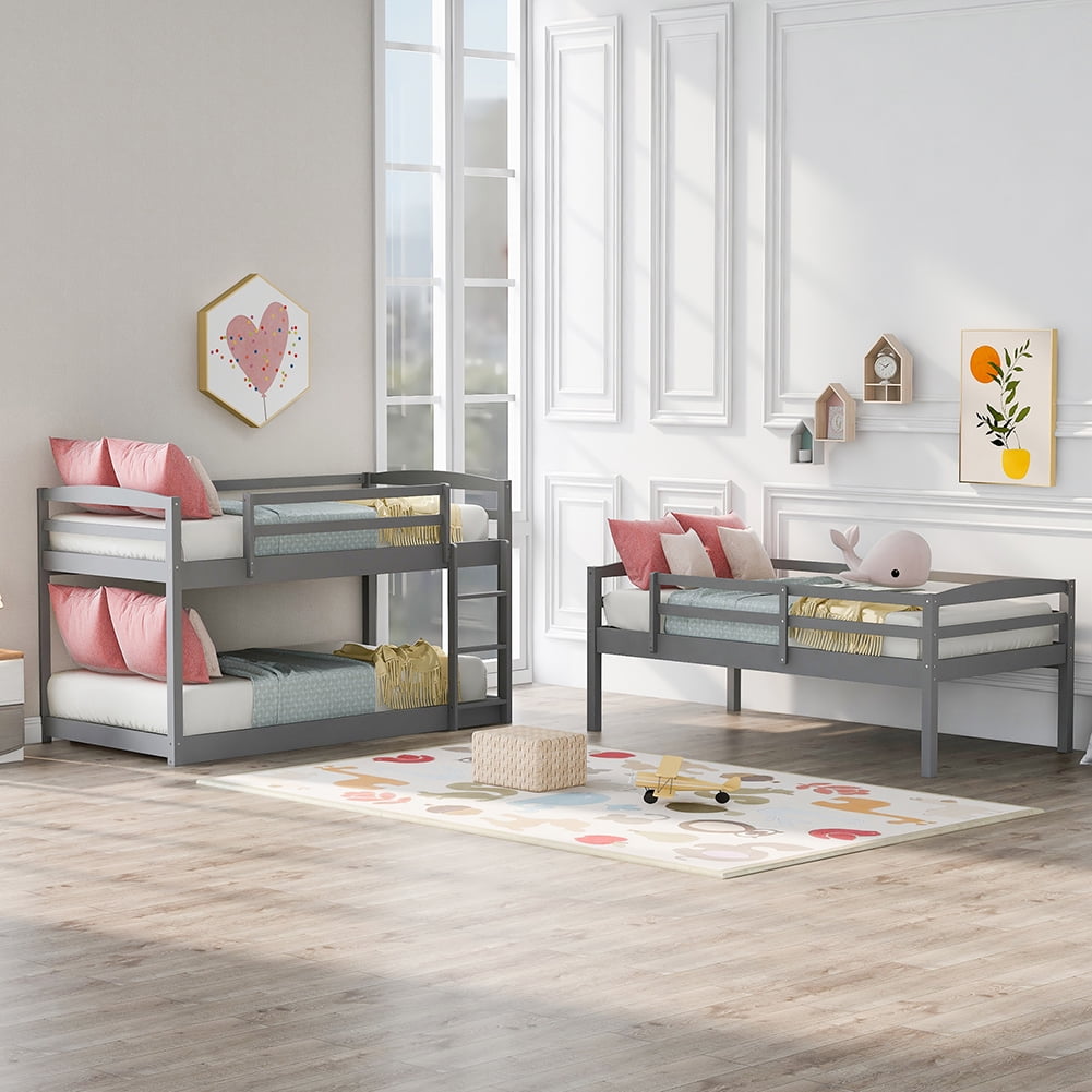 Kadyn Bunk Beds for Kids, Solid Wood Twin Triple Bunk Beds / Loft Bed for Kids/Adults, No Box Spring Needed-Gray Kadyn Bunk Beds for Kids, Solid Wood Twin Triple Bunk Beds / Loft Bed for Kids/Adults, No Box Spring Needed-Gray