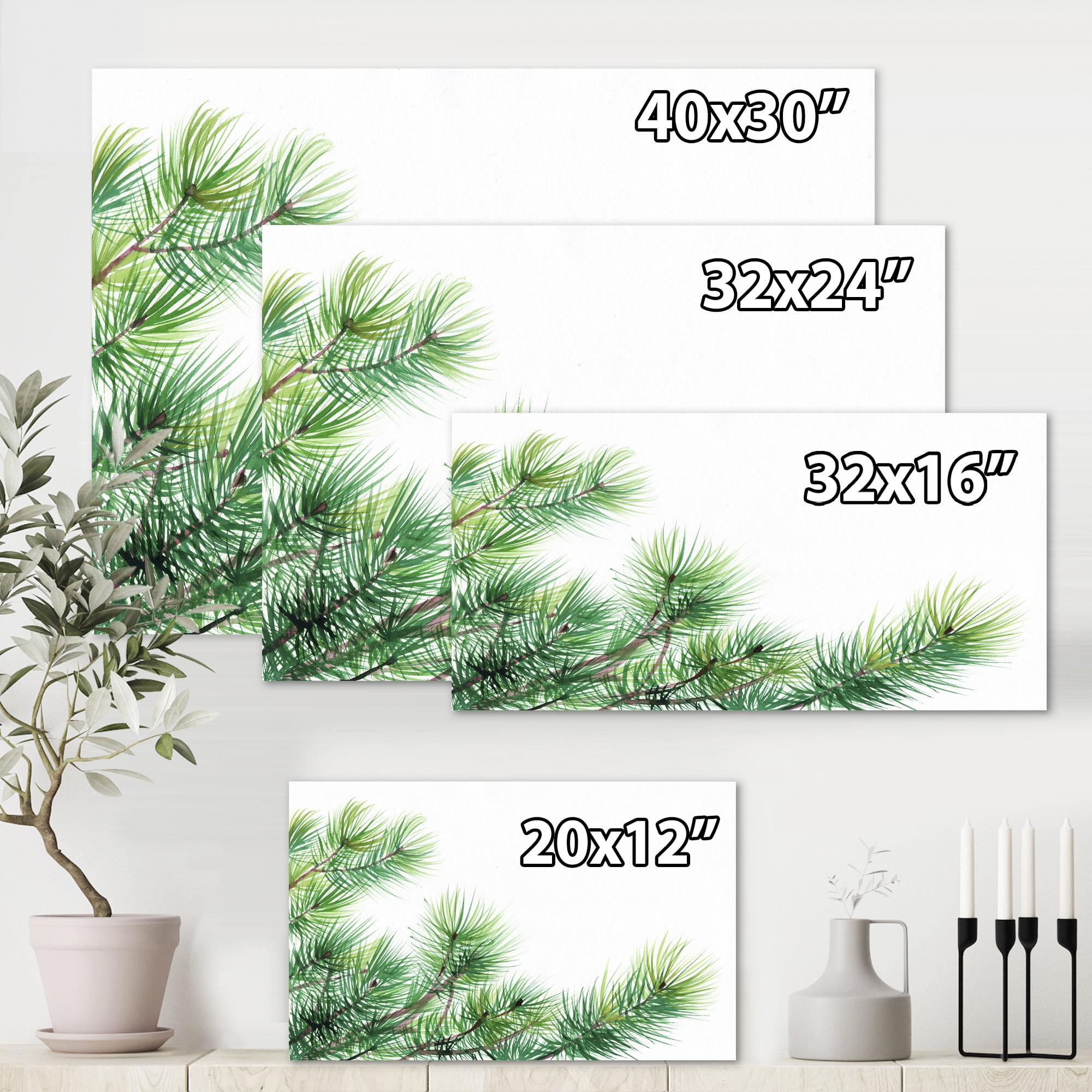 Designart ' Close Up Pine Tree Branches ' Traditional Canvas Wall Art Print