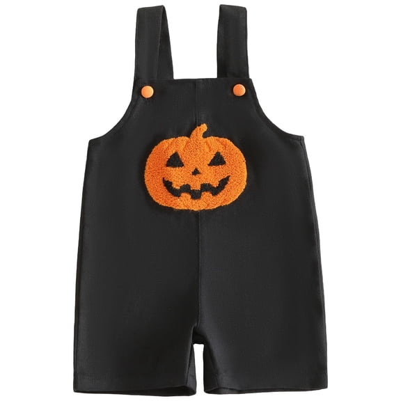 RUINIXCW Toddler Baby Boy Girl Halloween Overalls Outfit Summer Fall Clothes Romper Bib Overalls Devil Pumpkin Face Printed Sleeveless Jumpsuit Shorts