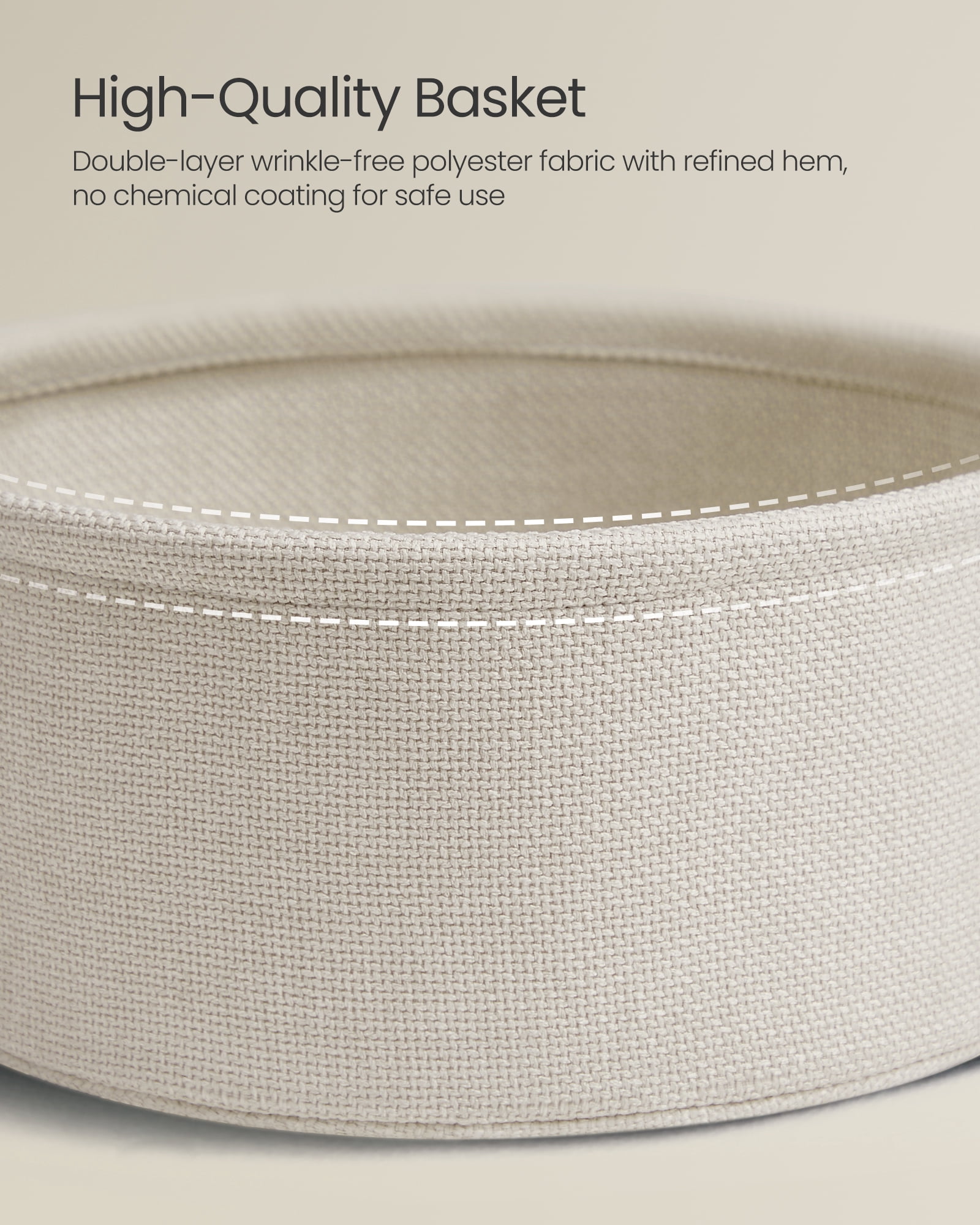 VASAGLE LILEA Collection - Side Table with Charging Station, Round End Table with Fabric Basket, Nightstand with USB Ports, for Living Room, Bedroom, Modern, Cream White
