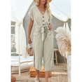 thumbnail image 2 of Women‘s Wide Leg Jumpsuits Buttons Front V Neck Rompers Summer Loose Fit Playsuit with Belt Pockets, 2 of 6