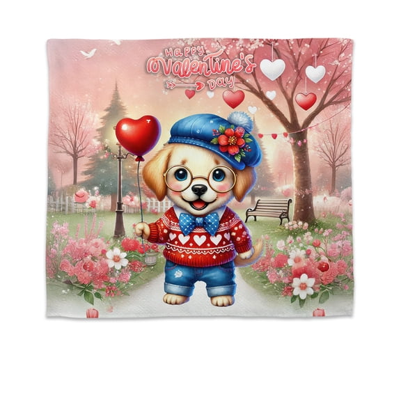 Happy Valentine’s Day Adorable Labrador Retriever Puppy Holding Heart Balloon Tapestry Lab Dog Lover Gifts Wall Hanging Backdrop Home Decor - 00030