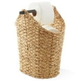thumbnail image 5 of Casafield Toilet Paper Roll Holder Storage Basket with Wood Bar - Natural, Woven Water Hyacinth Wicker Bathroom Tissue Storage Organizer, 5 of 8