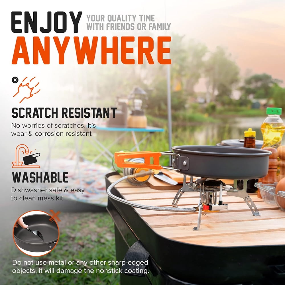 XMZHOU Camping Cookware Set Camping Gear Non-Stick Cooking Equipment Lightweight Stackable Pot Pan Bowls for Outdoor Activities