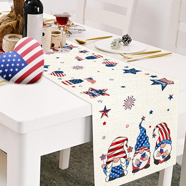 Fiudx Bandera de Mesa Patriótica, Diseño Vibrante En Rojo, Blanco y Azul, Tela de Lino Suave, Tela Lavable de Fácil Cuidado, Decoración para El Día de La Independencia, Día de Los Caídos y Día de Los