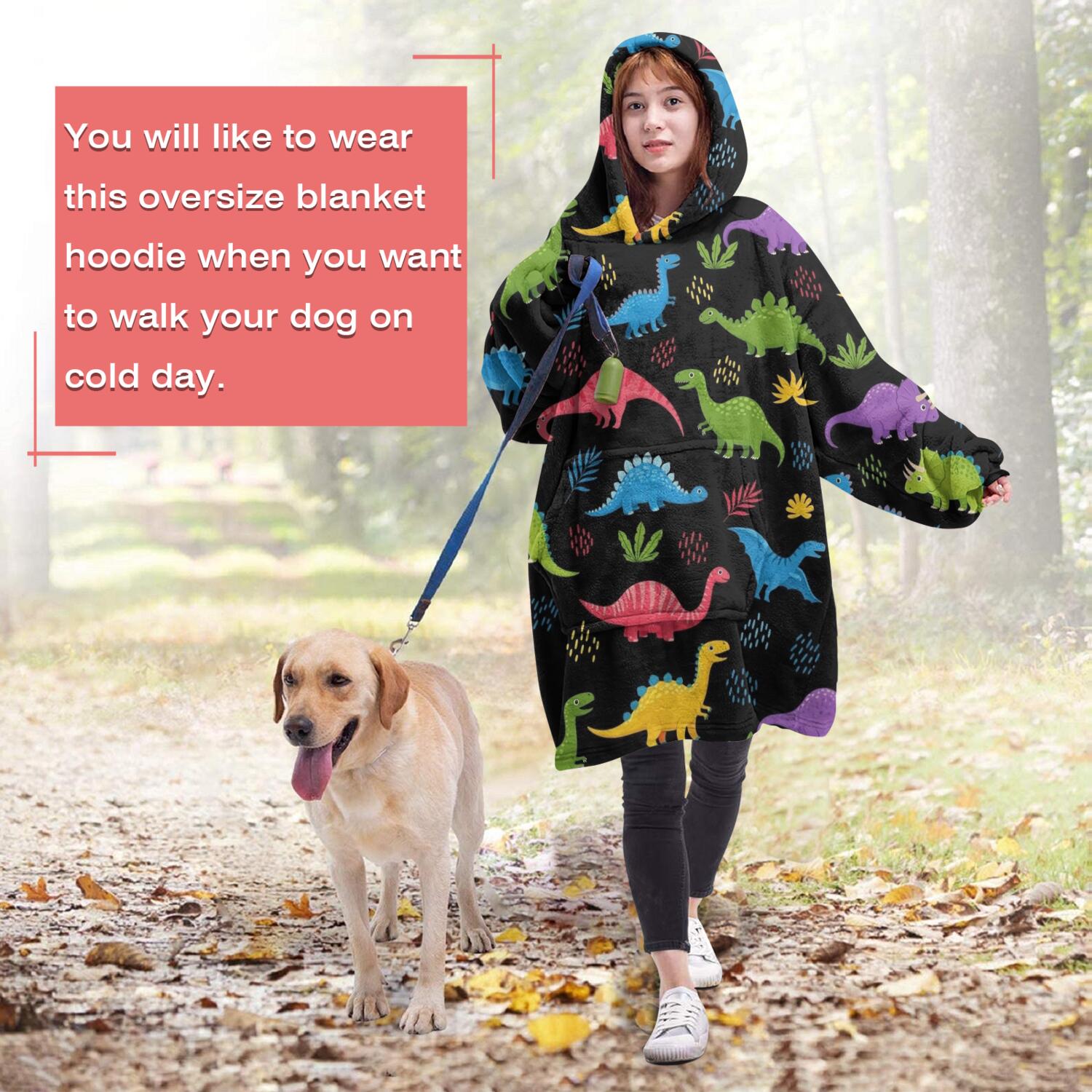 Wearable Oversized Blanket,Black Cartoon Colorful Dinosaurs Plants Pattern Wearable Blanket Hoodie for Adults,Cozy Hooded Blankets with Super Pockets,Super Warm Fuzzy Pullover for Women & Men