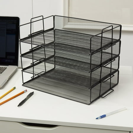 4 Tier Stackable Desktop Letter Tray Desk Organizer | School, Home and Office Basic Organization Accessories Sorter for Files, Documents, Letters, and Mail - Steel Mesh Holder - (Best Office Supplies For Organization)