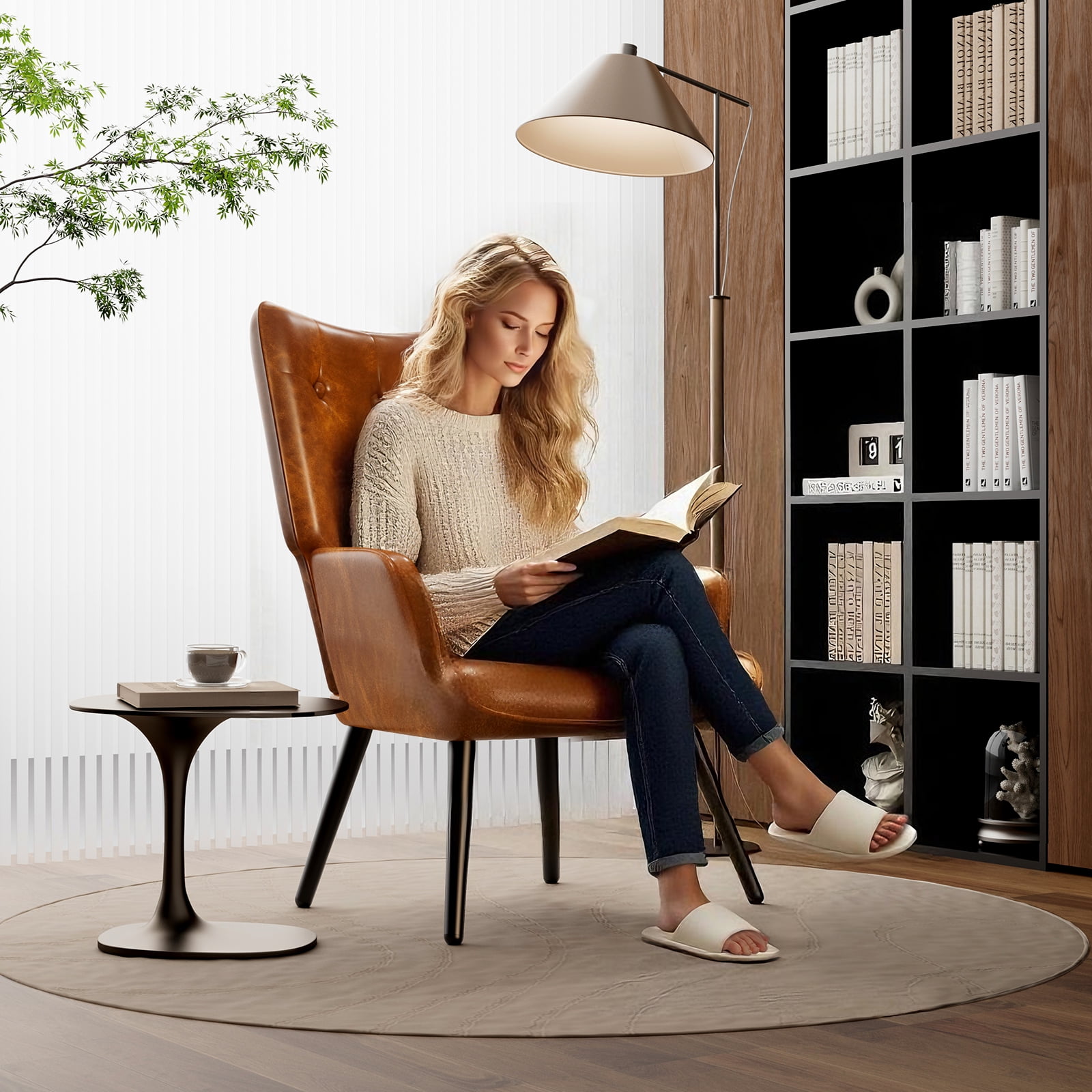 Arlopu Comfy Upholstered Armchair, PU Accent Chair, High Backrest