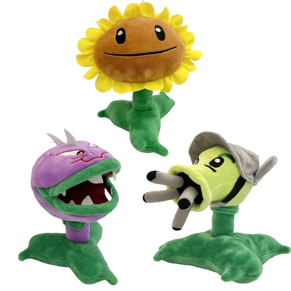 Plants vs Zombies Gatling Pea Chomper Sunflower Plush Toys Short Plush 3 Pack 8 Inch