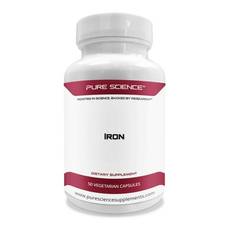 Pure Science Iron (as Ferrous Sulfate) 65mg with 5mg BioPerine® Essential Iron Supplement for Women and Men, Combats Iron Deficiency Anemia  - 50 Vegetarian (Best Form Of Iron For Anemia)