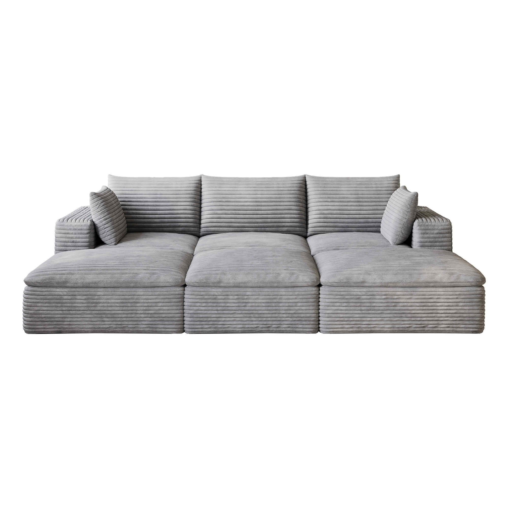 MAYEERTY 102.4 Inch Cloud Modular Sofa, Corduroy Deep Seat Couch with Double‑Layer Removable Cushions, No‑Assembly DIY Combination Sponge Sofa for Living Room Bedroom Conference Room Apartment