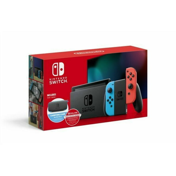 Nintendo Switch™ w/ Neon Blue & Neon Red Joy-Con + 12 Month Individual Membership Nintendo Switch Online + Carrying Case