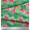 thumbnail image 3 of Soimoi Tissu en Jersey de Coton Imprimé Feuilles Tropicales & Flamants Roses au Mètre 58 Pouces de Large, 3 of 3