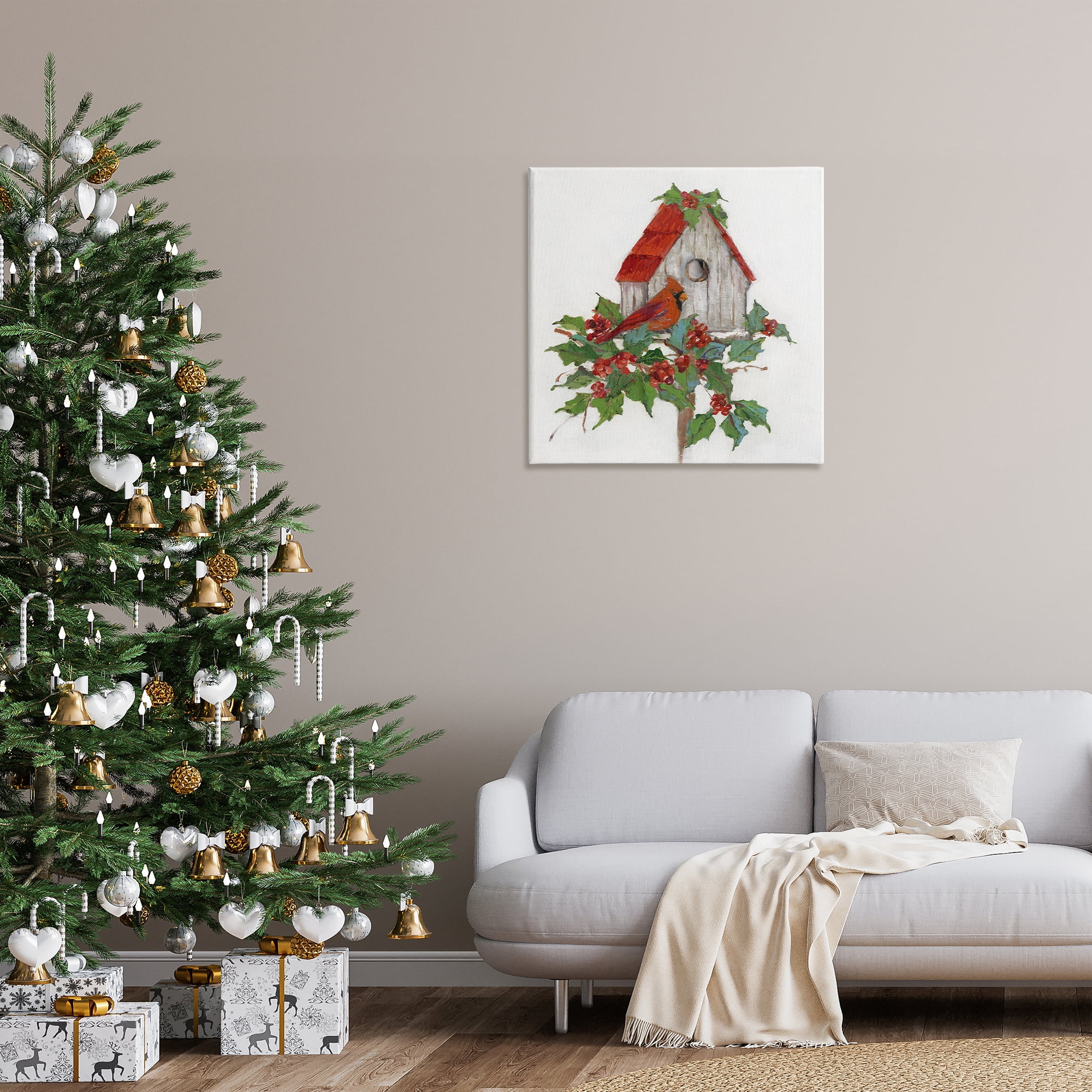Stupell Industries Winter Plants & Birdhouse Holiday Painting Gallery Wrapped Canvas Art Prints Wall Art, 30 x 30
