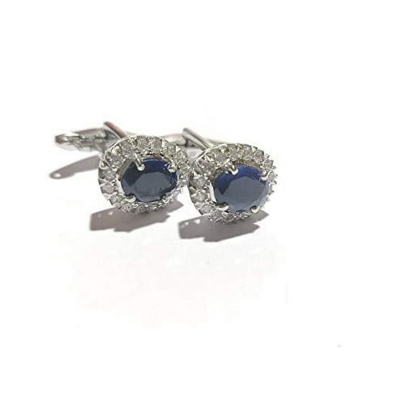 Sterling Silver Blue Sapphire Cufflinks High Quality Blue Sapphire Cufflink Cluster Cuffllink 5 Ct Blue Sapphire Wedding Cufflink Bestman Cufflink